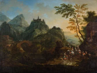 Paesaggio montano ideale con ponte