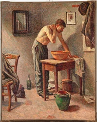 Uomo che si lava (olio su tela)