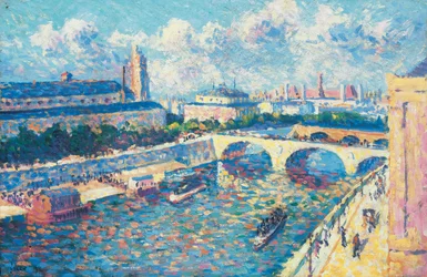 Parigi, la Senna e il quai de la Mégisserie visti dal quai de l