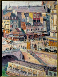 Il Ponte Saint Michel e il Quai des Orfèvres. Olio su carta marouflé su isorel. Dipinto di Maximilian Luce (1858-1941)