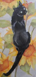 Gatto nero tra i girasoli