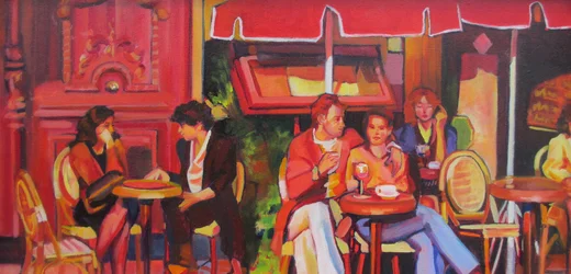 Una vivace scena dei caffè