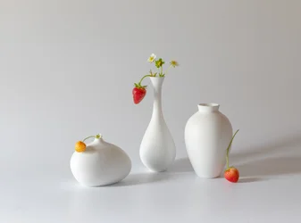 Fragole e vasi bianchi