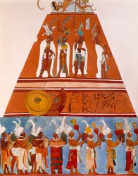 Affreschi a Bonampak, Chiapas (Messico). Dettaglio raffigurante una scena di processione. Civiltà maya, IX secolo.