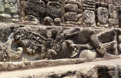 Prigioniero sui gradini della Scalinata Geroglifica, Copan, Periodo Classico Tardo (600-900) c.760 d.C.