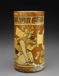 Vaso con dei scimmia e cane, 600-900 d.C.