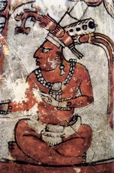 Guerriero maya. Ceramica policroma, arte maya, VII secolo. Museo nazionale di archeologia ed etnologia di Tikal (Guatemala).