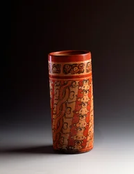 Vaso cilindrico in argilla policroma. Da Tikal