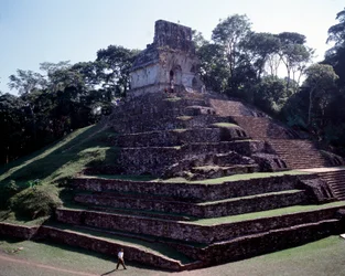 Civiltà precolombiana: vista del sito di Palenque in Chiapas. Periodo classico Maya