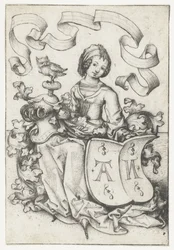 Dama con gufo e stemma con le lettere AN