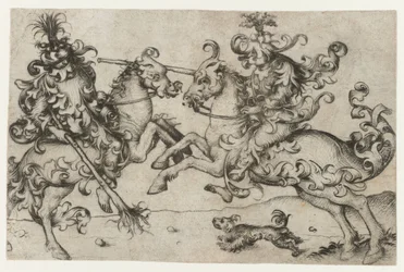 Combattimento tra due uomini selvaggi a cavallo