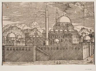 Immagine idealizzata della Moschea Bayazidiye, vista da sud-est