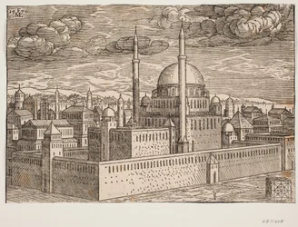 Moschea, con due minareti, vista da nord-ovest; dall