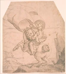 Due cavalieri, il primo porta uno stendardo