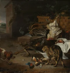 Natura morta con pollame e frutta