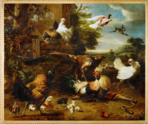 Il falco nel cortile delle galline (dipinto su tela)