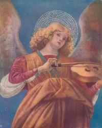 Angelo musicante con violino, affresco, circa XV secolo
