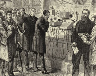 Apertura della linea telefonica anglo-inglese. La prima conversazione telefonica da Londra a Parigi presso l