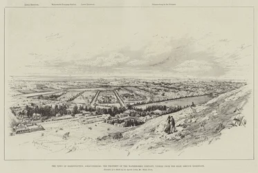La città di Doornfontein, Johannesburg, proprietà della Waterworks Company, vista dal serbatoio di servizio alto