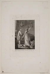 Illustrazione con dama e signore davanti a due ritratti