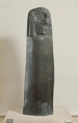 Codice di Hammurabi: il dio Shamash che detta le sue leggi a Hammurabi, Re di Babilonia, trovato a Susa, Iran, c.1750 a.C.