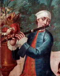 Suonatore di flauto (dettaglio)