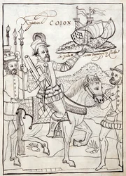 MS Hunter 242 f.247r Cristoforo Colombo, illustrazione dalla Historia de Tlaxcala di Diego Muñoz Camargo
