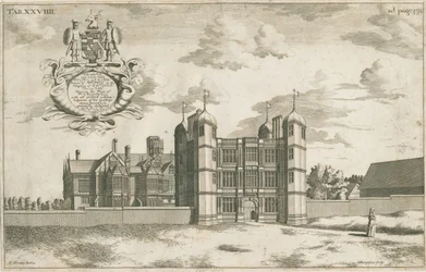 Tixall Hall e Gatehouse (incisione su rame)