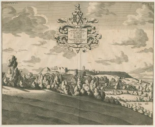Castello di Tutbury - Vista distante: incisione su rame, nd [c 1686]