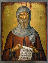 Ritratto di Antonio il Grande (Antonio) icona dipinta da Michael Damaskenos (Mikhail Damaskine)