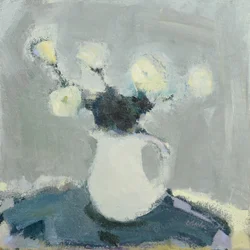 Piano del tavolo con fiori, 2016 (olio su lino)