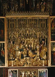 Altare di San Wolfgang, santuario: Incoronazione di Santa Maria inginocchiata davanti a Cristo Re, lo Spirito Santo aleggia sopra di essa