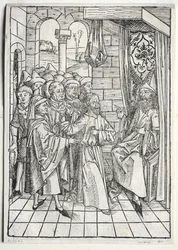 Der Schatzbehalter: Cristo davanti a Caifa verso, 1491