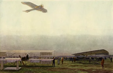 Piloti militari tedeschi con i loro aerei (litografia a colori)
