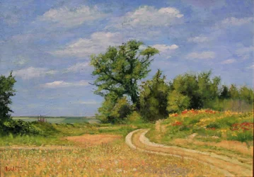 Strada di campagna natura olio, 2017 (olio su tela)