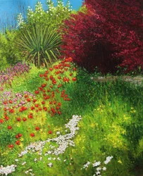 banca fiorita (pittura a olio)