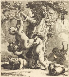 Putti e fauni che scalano una vite
