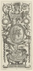 Pannello Ornamentale Sormontato da una Testa Fiancheggiata da Fogliame