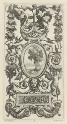 Pannello ornamentale con Pan e due donne portatrici di ghirlande