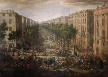 Veduta del Cours Belsunce, Marsiglia, durante la peste del 1720, 1721