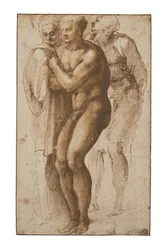 Un uomo nudo (dopo Masaccio) e due figure alle sue spalle (penna e due tonalità di inchiostro marrone, lavaggio marrone, filigrana)