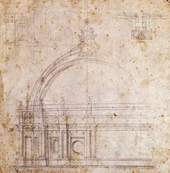Disegni per la cupola della Basilica di San Pietro in Vaticano, disegno di Michelangelo, Italia