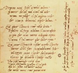 Manoscritto di una poesia di Michelangelo Buonarroti