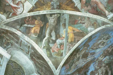 Soffitto della Cappella Sistina: Aman (spandrel) (prima del restauro)