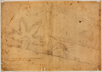 Studio di figura di altra mano e iscrizione manoscritta