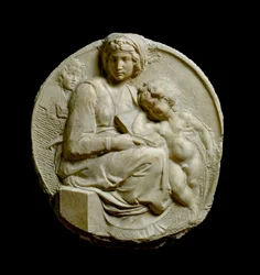 Vergine col Bambino e San Giovanni Battista fanciullo, Madonna Pitti o Tondo Pitti. Rilievo in marmo di Michelangelo Buonarroti, detto Michelangelo