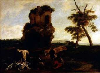 Paesaggio con viaggiatori che riposano vicino a una locanda