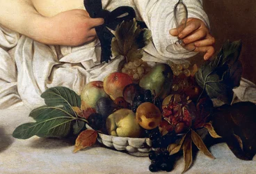 Bacco, dettaglio con ciotola di frutta, c.1589 (olio su tela)