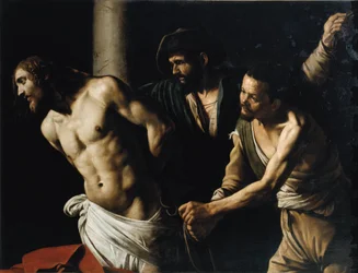 Flagellazione di Cristo o la Scourging alla colonna (olio su tela)