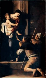 Madonna dei Pellegrini, nota anche come Madonna di Loreto (Madonna dei Pellegrini o Madonna di Loreto). Dipinto di Michelangelo Merisi, detto Il Caravaggio (Il Caravaggio) (1571-1610), 1603-1605. Dimensioni 260 x 150 cm. Roma, Chiesa di Sant